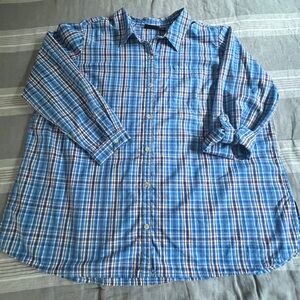 Susan Graver Weekend Womens Blue Plaid Button Up Long Tab Sleeve Shirt Size 2XP
